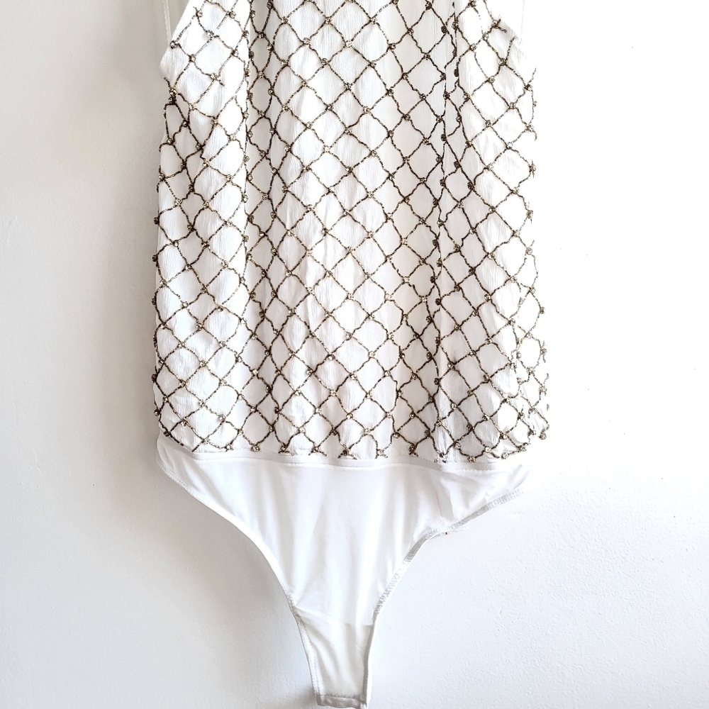 Free People Bling Bling Cha Ching Ivory Bodysuit/Top New Size Large - Picture 11 of 17